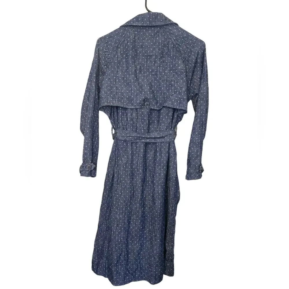 Lucky Brand True Indigo Denim Dot Trench Coat Medium - Picture 9 of 11
